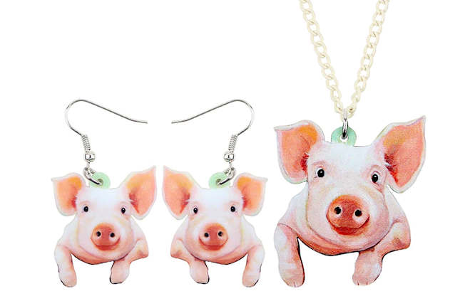 Pig Necklace and Earring Set