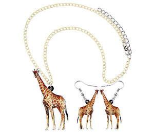 African Giraffe Necklace and Earrings Set