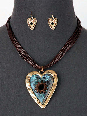 Hammered Heart Necklace and Earring Set