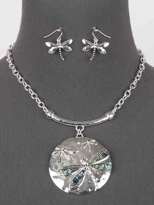 Abalone Insets Dragonfly Necklace set