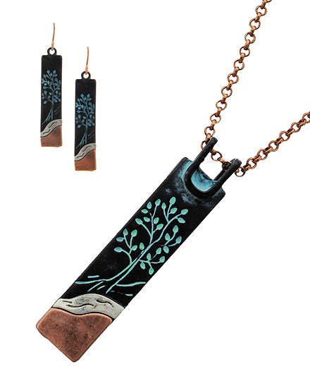 Patina Tree Necklace and Earring Set