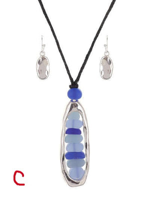 Blue Sea Glass Necklace Set