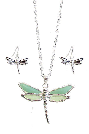 Seaglass Dragonfly Necklace Set