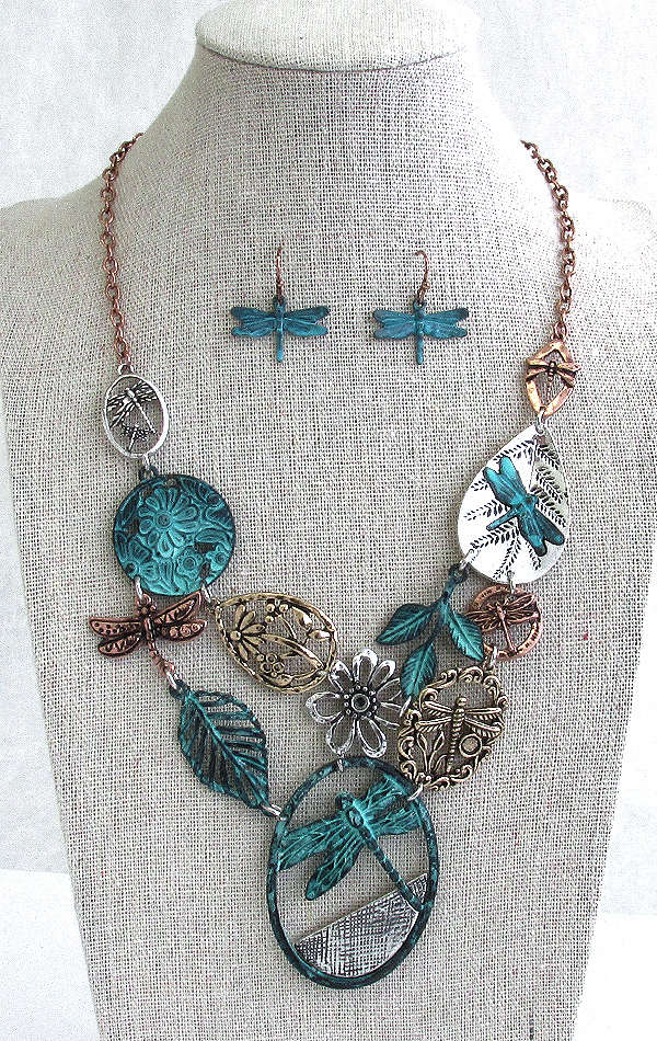 Dragonfly Charm Necklace and Earrings