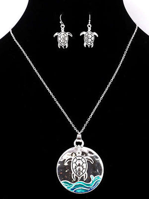 Turtle with Waves necklace and Earring Set