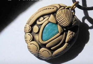 Turquoise in Hand Crafted Clay Pendant 