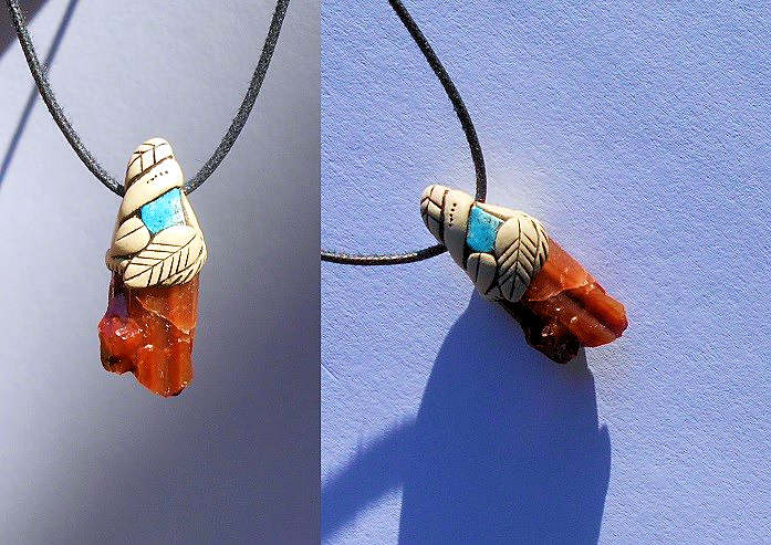 Red Calcite and Turquoise Pendant Necklace