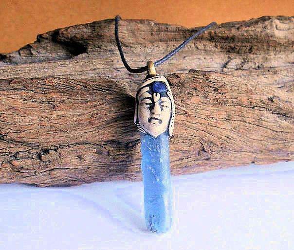 Kyanite with Carved Face and Sodalite Pendant Necklace