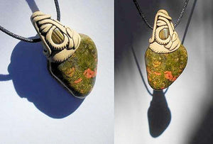 Unakite with Blue Tiger Eye Pendant Necklace