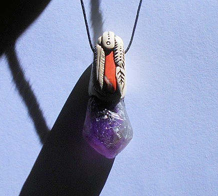 Amethyst Natural Point Pendant with Red Jasper
