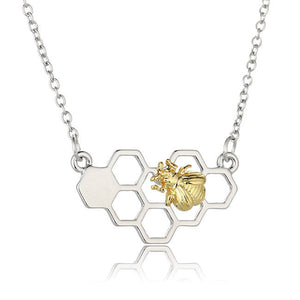 Two Tone Honeycomb with Bee Necklace