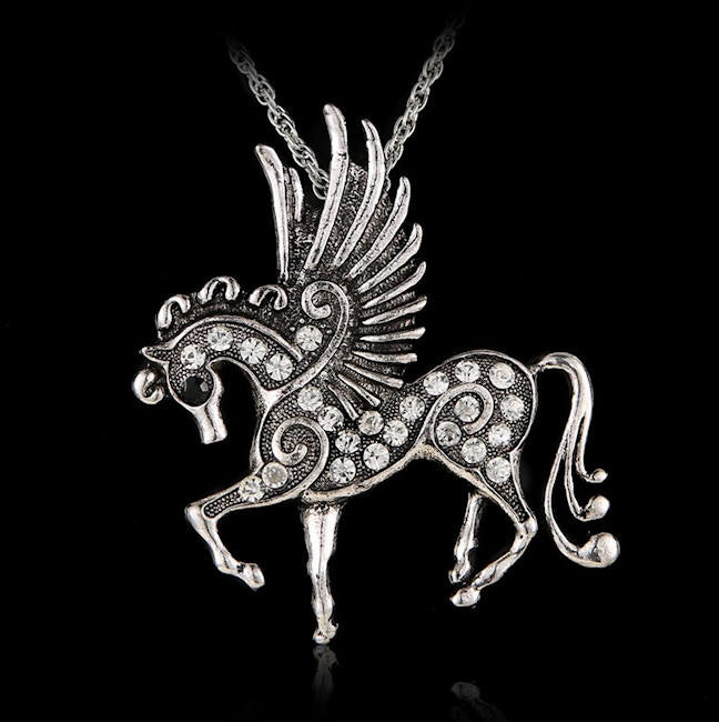 Crystal Pegasus Pendant Necklace Flying Horse 