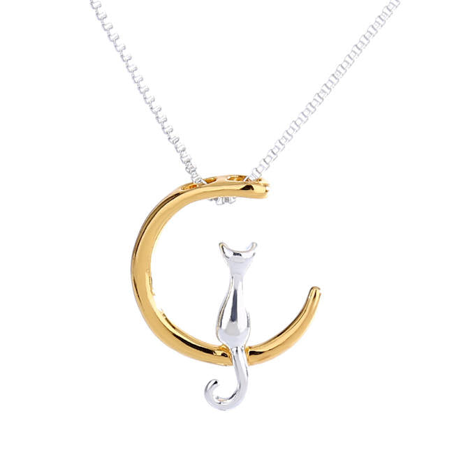 Cat and Moon Pendant Necklace