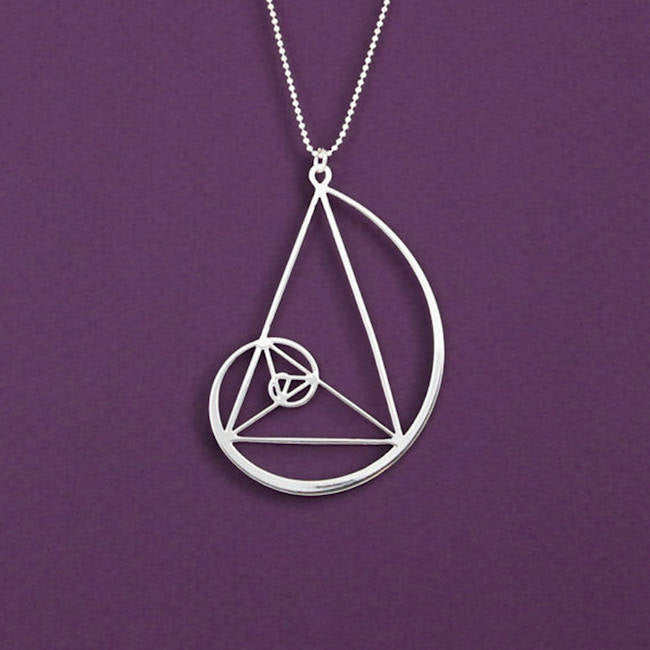 Sacred Geometry Golden Triangle Spiral - Fibonacci pendant necklace