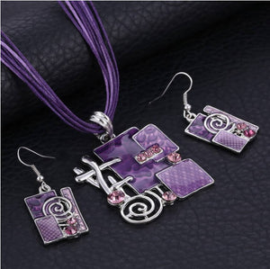 Artsy Purple Necklace and Earrings