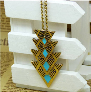 Repeating Triangles with Turquoise Accent Pendant Necklace
