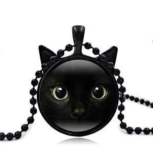 Black Cat Picture Necklace Pendant with 3-D Ears