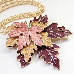 Enamel Three Leaf Pendant Necklace