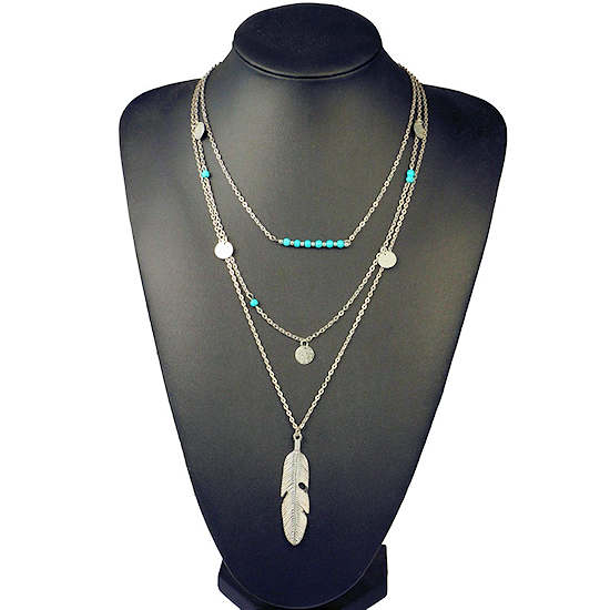 Chain Multi-layer Necklace Feather Pendant