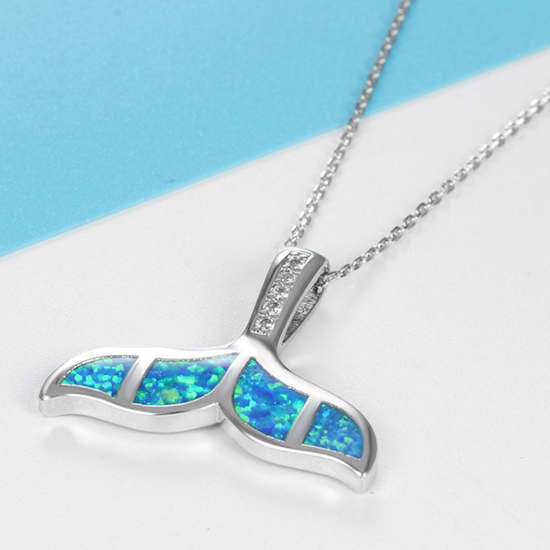 Tail of Mermaid or Whale Necklace with simulated opal