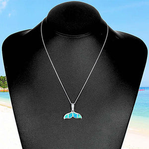 Mermaid / Whale Tail Pendant Necklace with Simulated Blue Opal