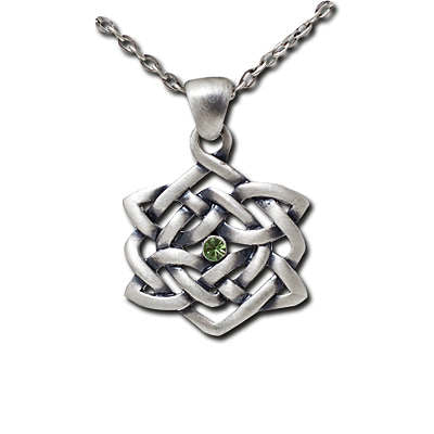 Celtic Knot Necklace with Green Stone