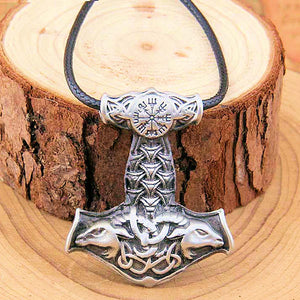 Thor's Hammer with Goats Heads Necklace