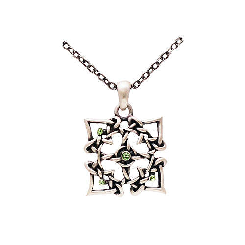 Celtic Square Knot Necklace with Green Stones