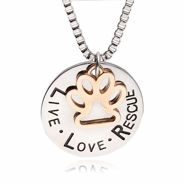 Live Love Rescue Pendant with Dog Paw Necklace