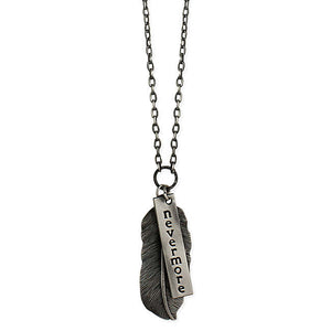Nevermore Necklace Burnished Silver Feather 