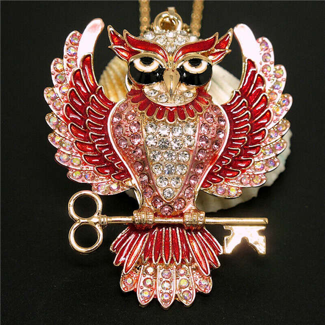 Rhinestone Owl Necklace