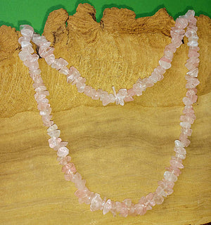 Long Gemstone Chip Necklace Rose Quartz