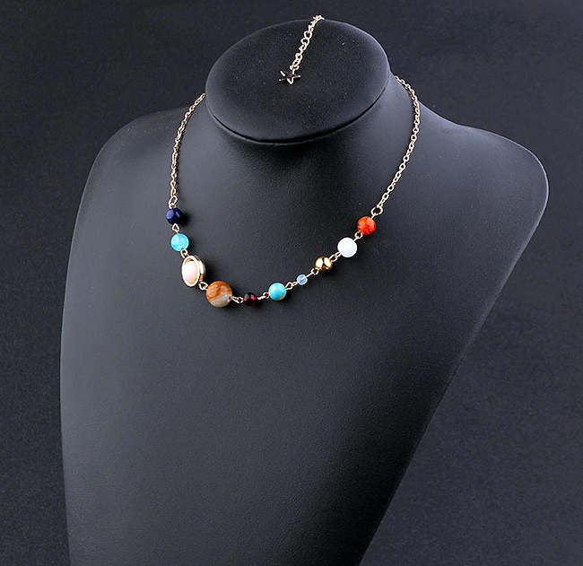 Necklace with Natural Stone Planets