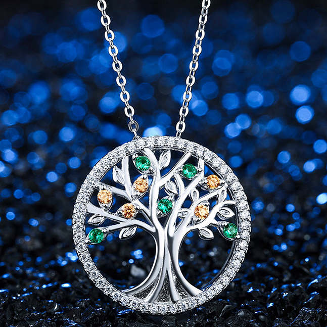 Sterling Silver Tree of Life Pendant Necklace with Cubic Zircon