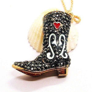 Black Rhinestone Cowboy Boot Necklace