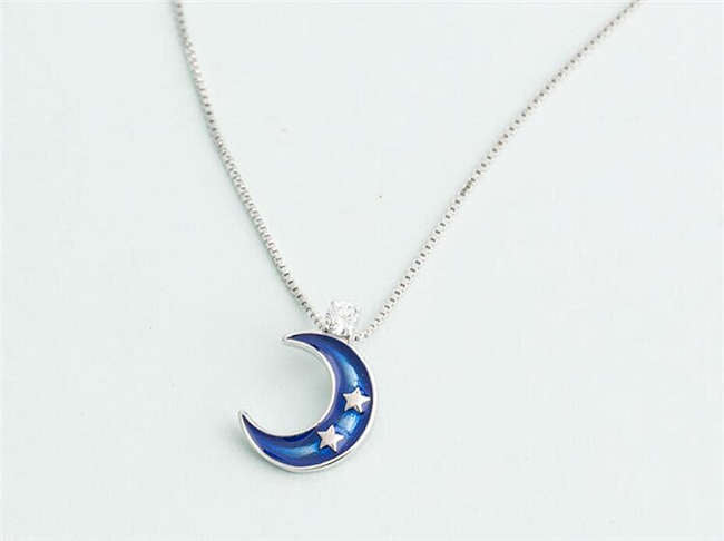 Blue Moon with stars Necklace