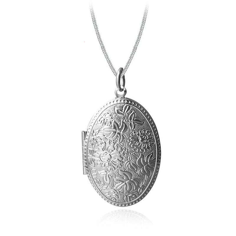 Floral etched Sterling Locket Necklace