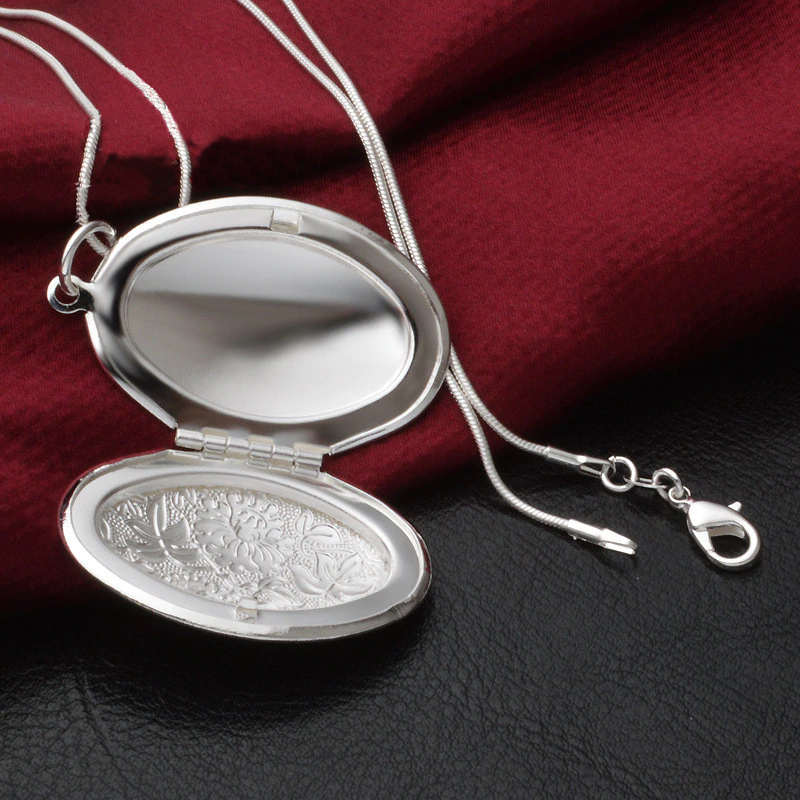 Floral etched Sterling Locket Necklace
