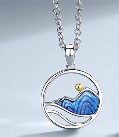 Mountain or ocean sterling silver necklace