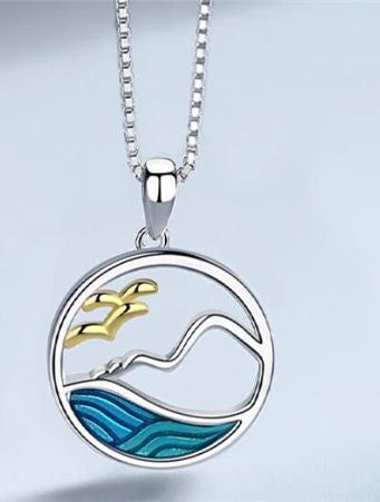 Mountain or ocean sterling silver necklace