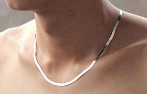 Unisex Silver Herring Bone Necklace