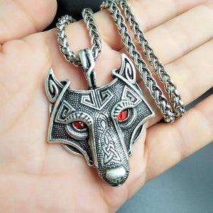Norse Wolf Head with Red Eyes