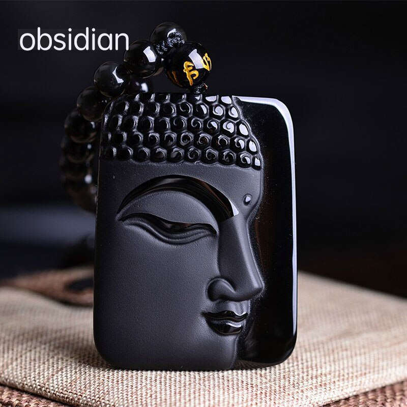 Obsidian Buddha Head Pendant Necklace