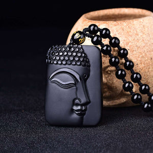 Obsidian Necklace buddha head