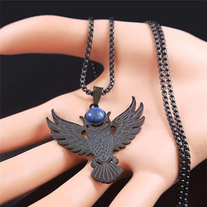 Black Stainless Steel Owl Necklace