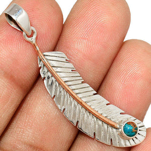 Feather Pendant with Turquoise Sterling Silver
