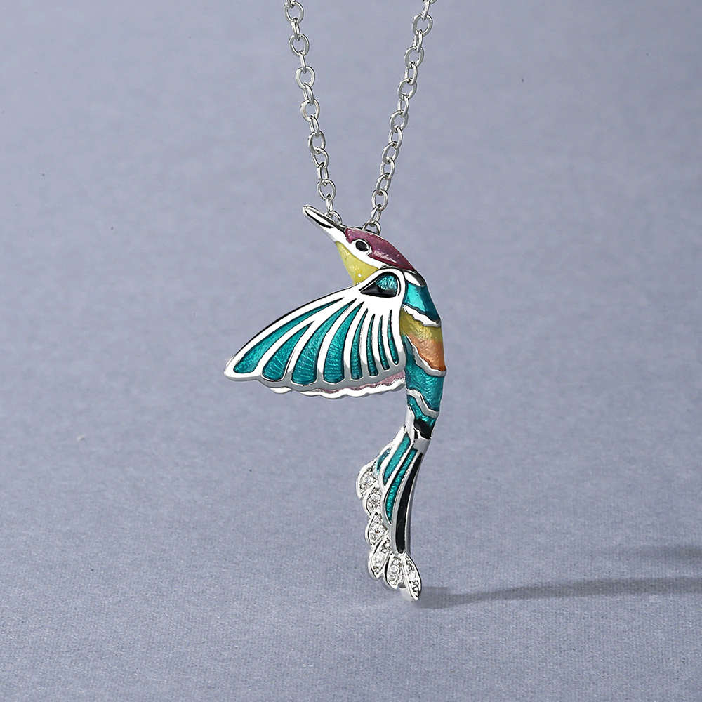 Enamel Flying Bird Pendant Necklace 