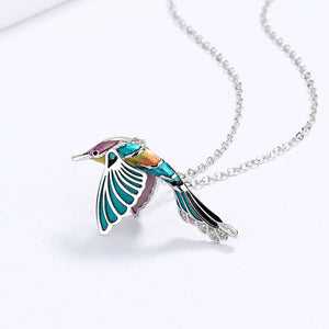 Colorful 3-d bird necklace