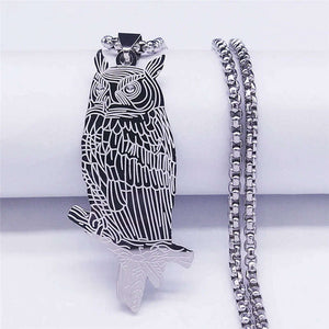 Etched Stainless Steel Owl Necklace