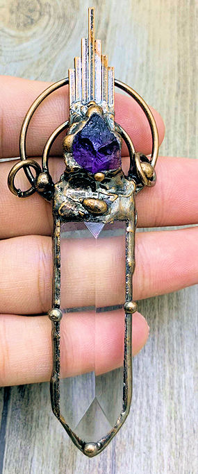 Sword Shaped Glass and Amethyst Pendant